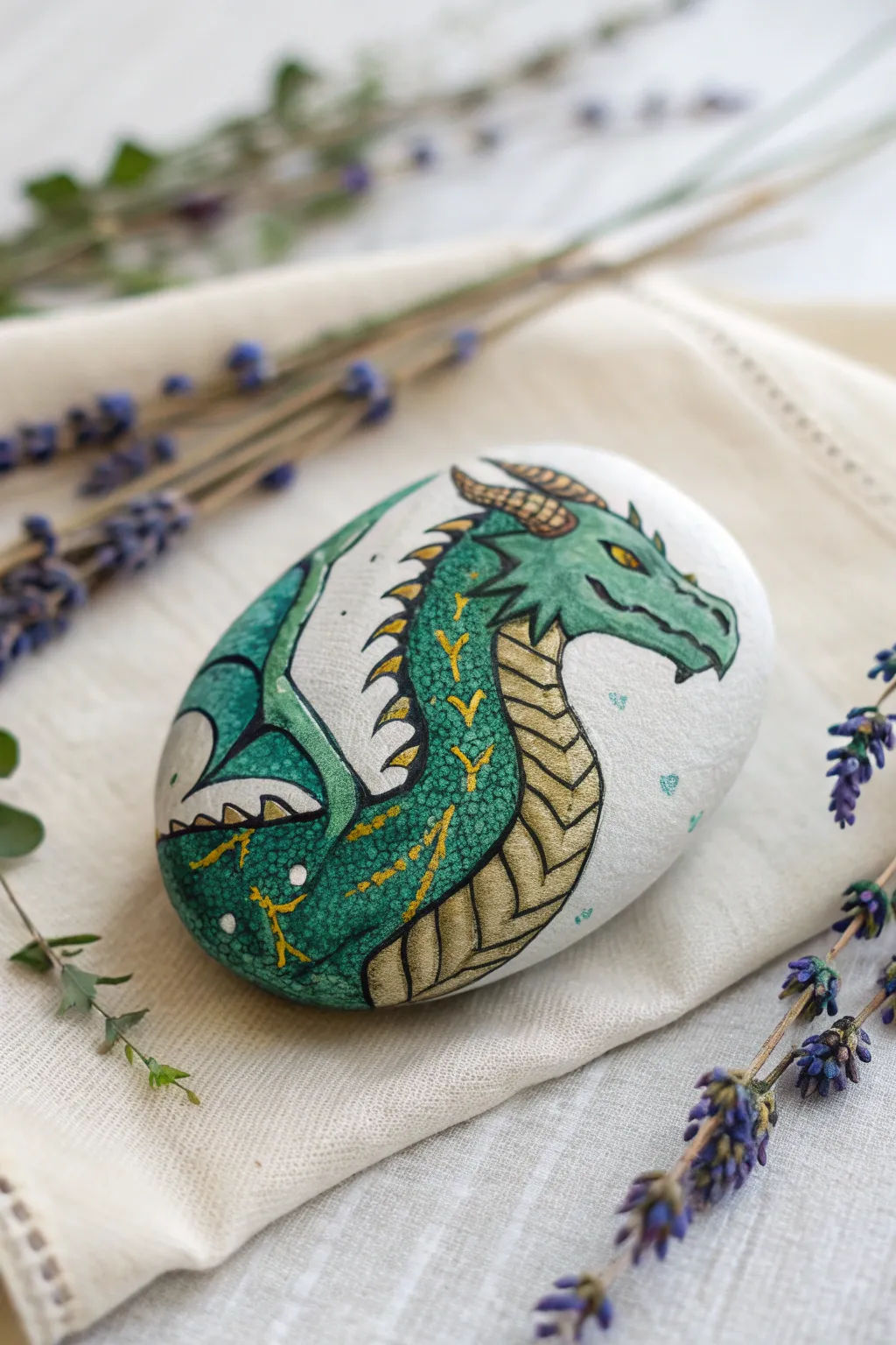 Unleash your creativity with this enchanting dragon rock art, where fantasy meets minimalist elegance.