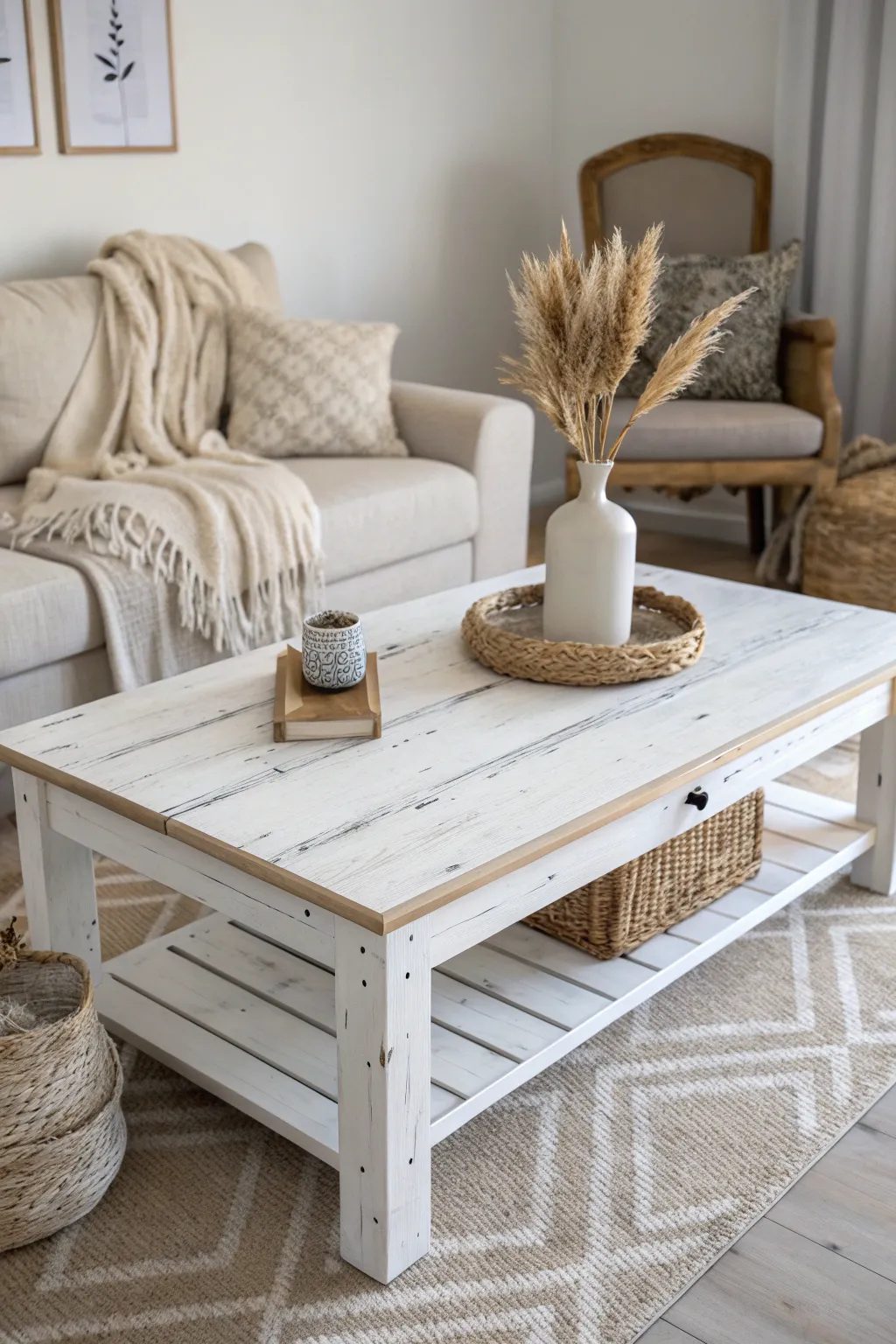 Embrace the coastal charm with a whitewashed coffee table transformation—where simplicity meets natural beauty.