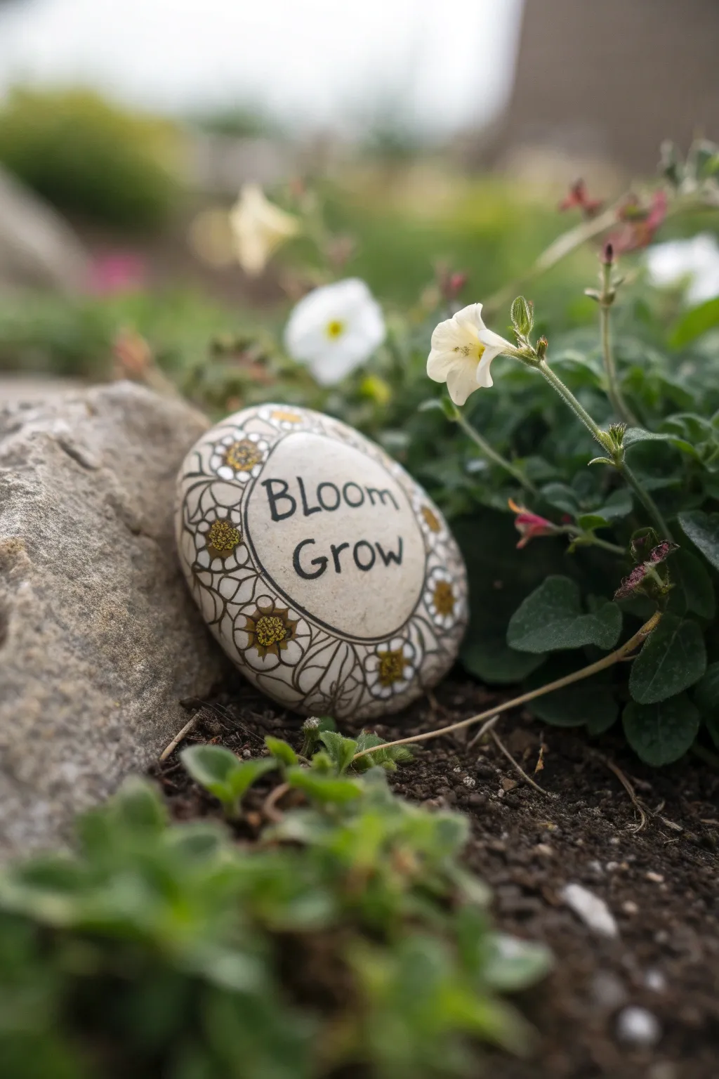 Add a touch of inspiration to your garden with beautifully painted rock art.