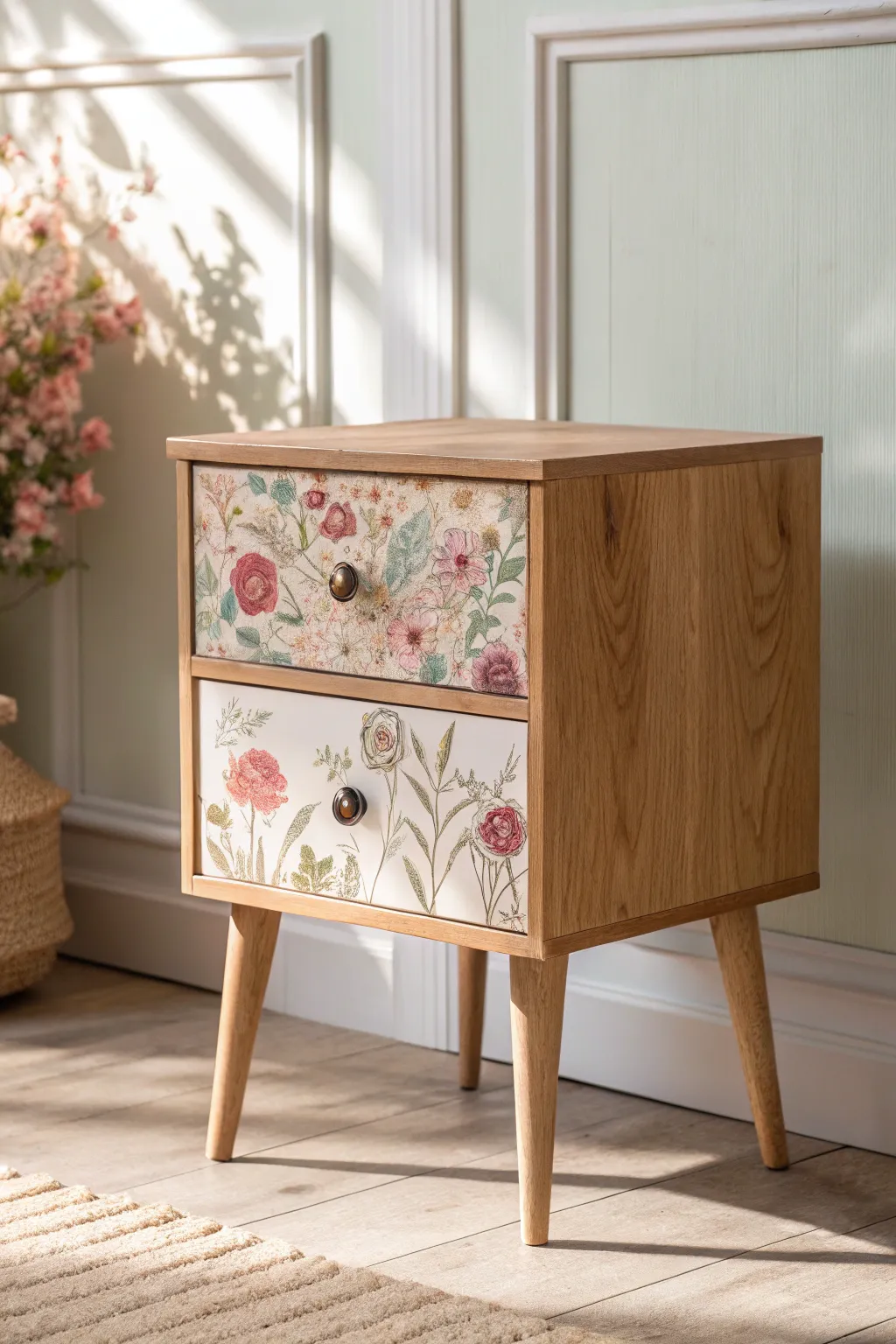 Transform your space with a touch of artistry - discover the charm of decoupage on a minimalist nightstand.