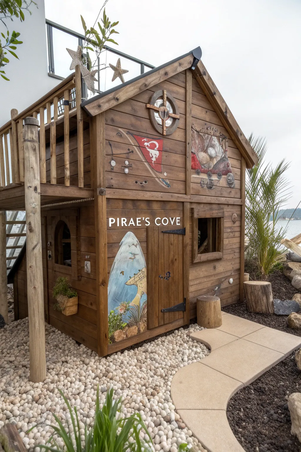 Embark on a treasure hunt with this charming Pirate's Cove playhouse, where craftsmanship meets adventure!