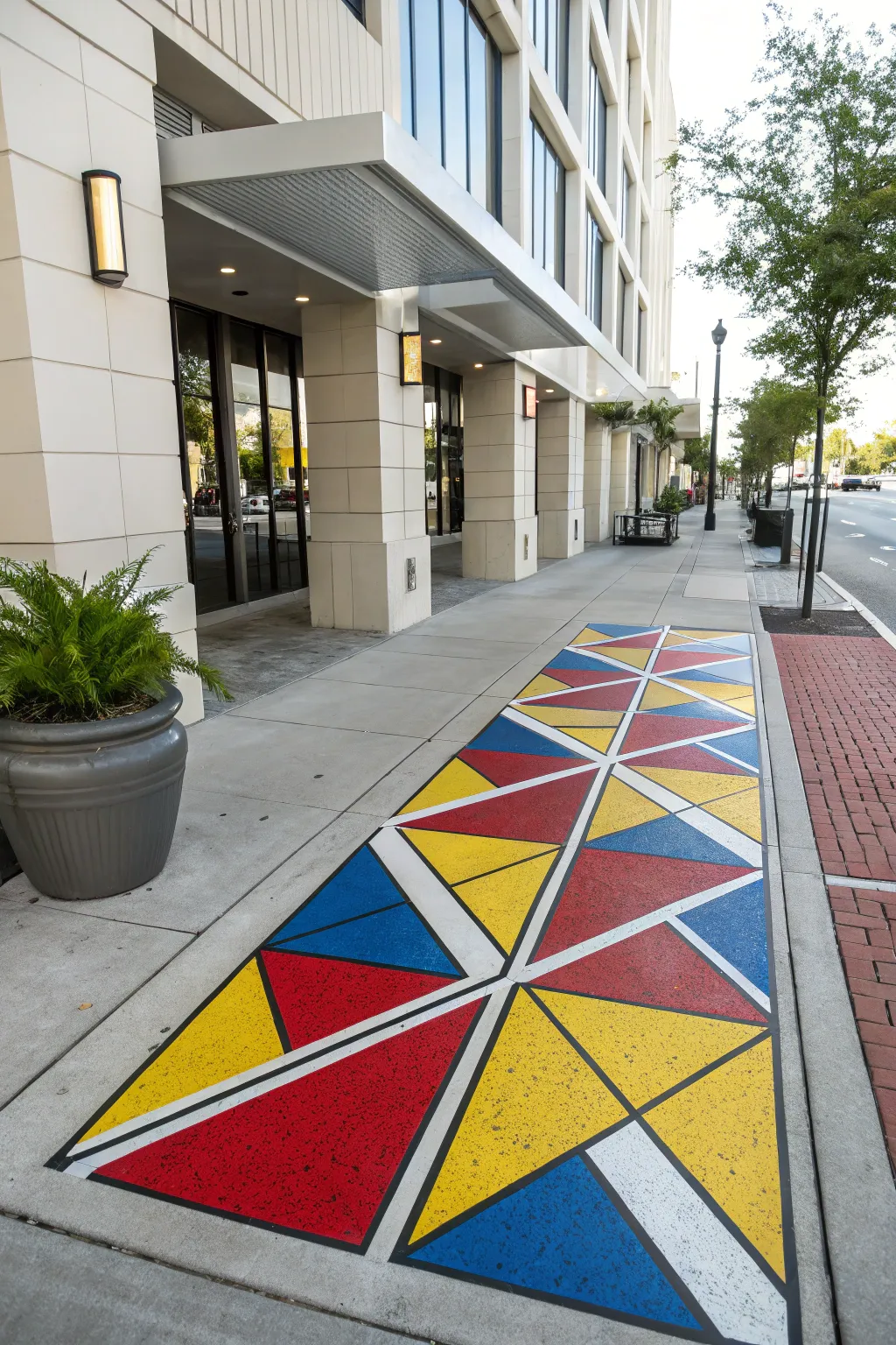 Step into nostalgia with this vibrant retro pop art sidewalk masterpiece, a perfect fusion of bold colors and minimalist elegance.