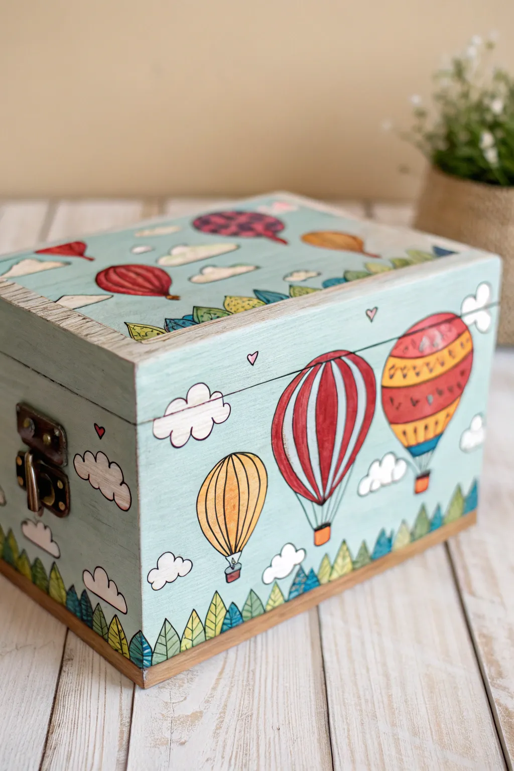 Transform your space with a touch of whimsy - a wooden box painted with dreams.
