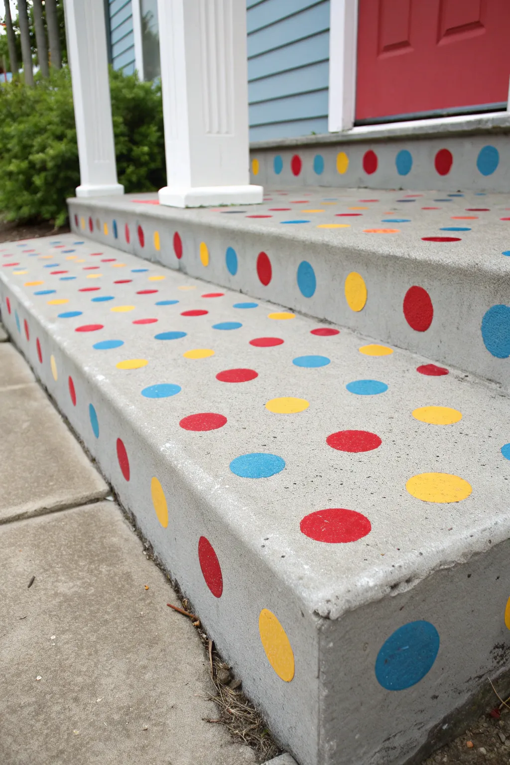Transform your porch into a playful haven with vibrant polka dots that exude craftsmanship and style.
