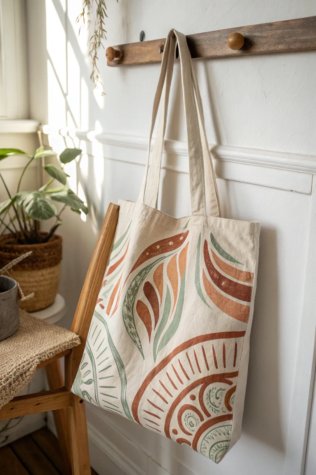 Elevate your style with a bespoke painted tote bag – where minimalist design meets boho charm.