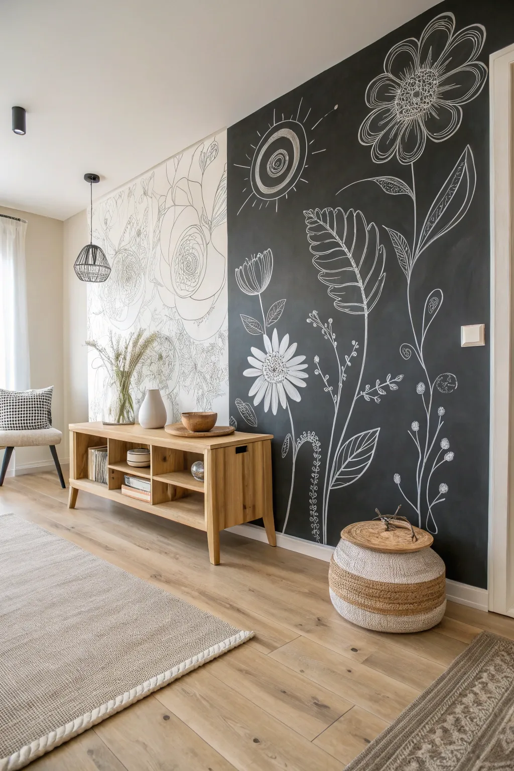 Unleash your creativity with a stunning chalkboard flower wall, where simplicity meets artistry.
