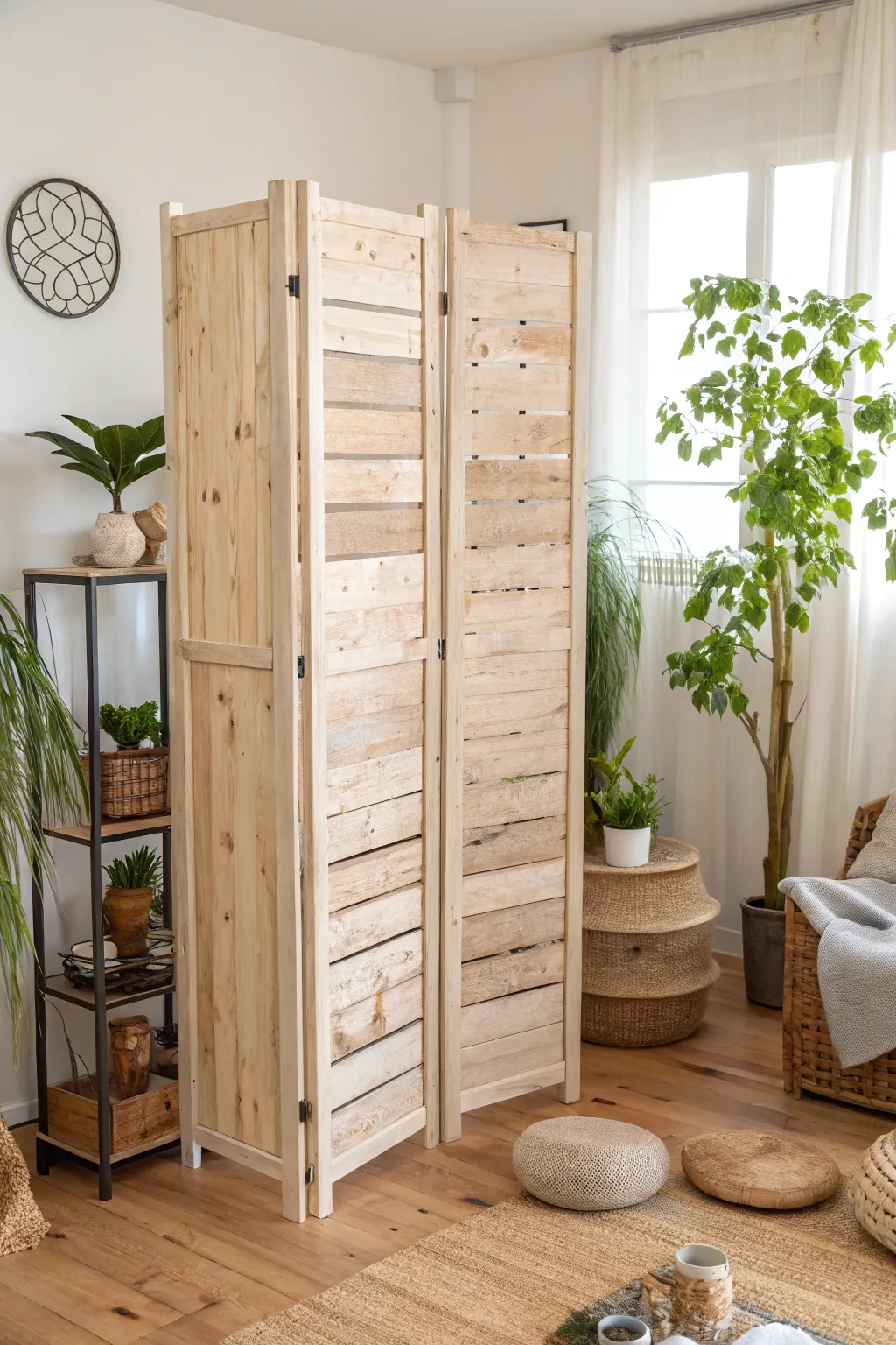 Embrace rustic charm with a stylish pallet room divider—perfect for adding character and privacy to your space.