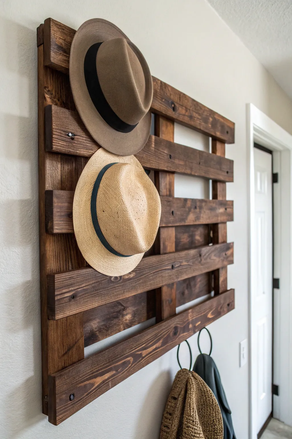 Elevate your style with a floating pallet hat rack – where craftsmanship meets modern design.