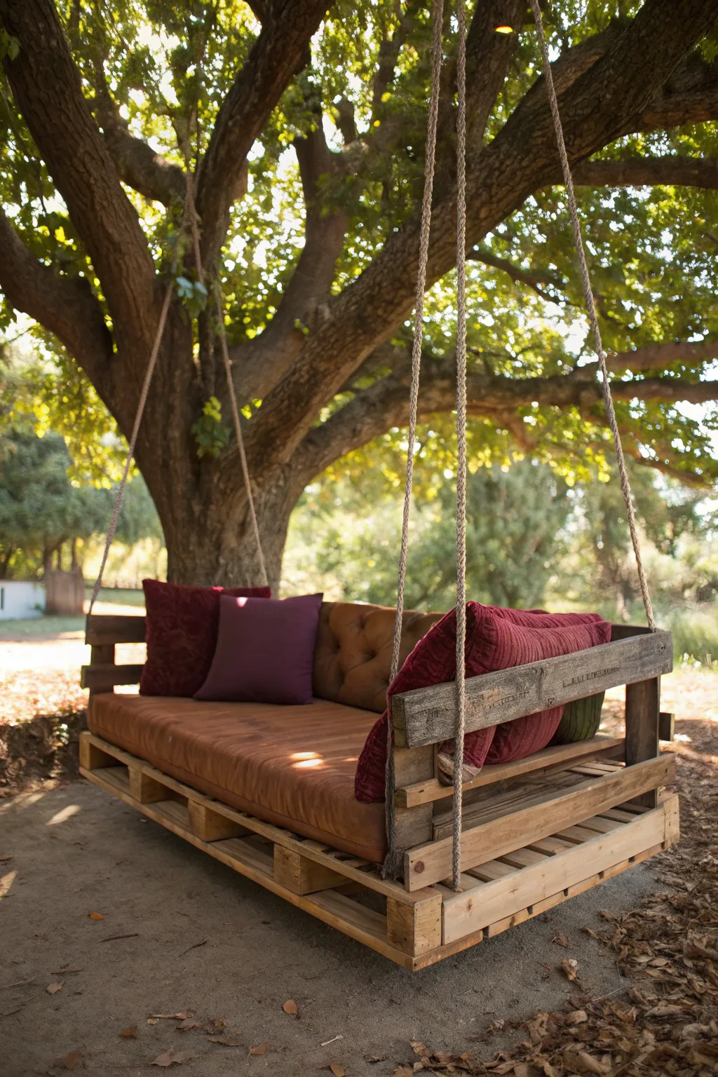Experience outdoor relaxation with a handcrafted pallet swing that brings indoor comfort to your garden.