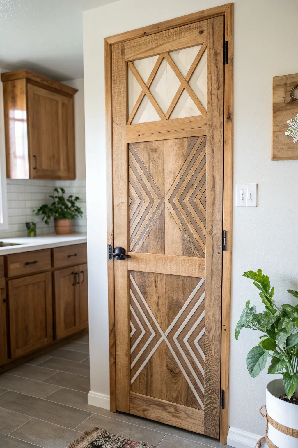 Elevate your pantry with sustainable elegance: Reclaimed wood screen door.