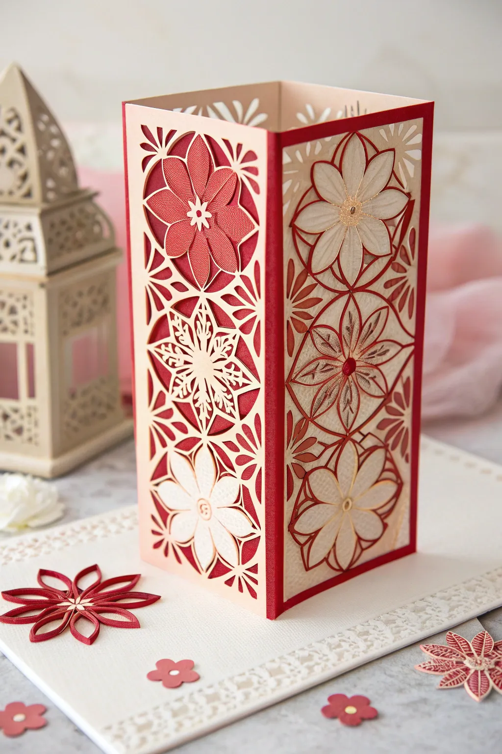 Delight in the art of surprise with a stunning pop-up card that combines minimalist elegance and bold colors.