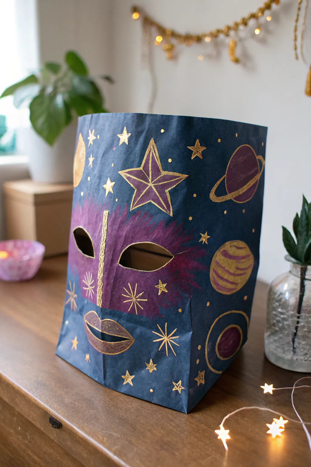 Bring the cosmos to life with this stunning handcrafted space-themed mask. Perfect for your next adventure!