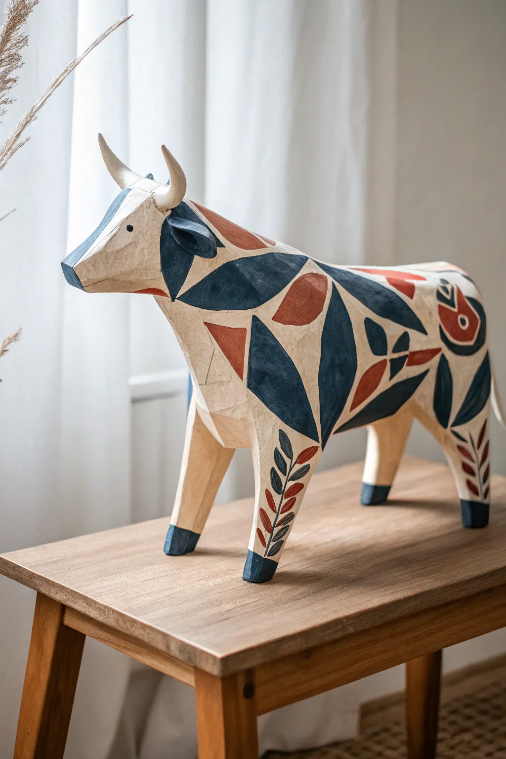 Craft your own masterpiece: a stunning paper mache cow sculpture that blends Scandinavian minimalism with Boho charm. 🐄✨