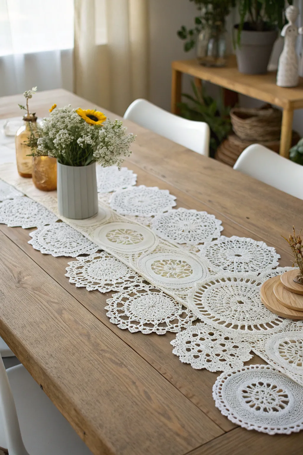 Elevate your dining with a touch of vintage elegance: DIY Doily Table Runner.