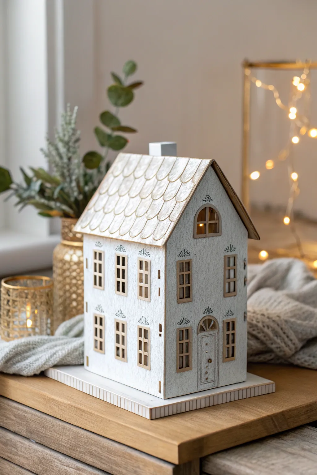 Bring the bustling energy of urban chic to your space with this stylish paper mache house.