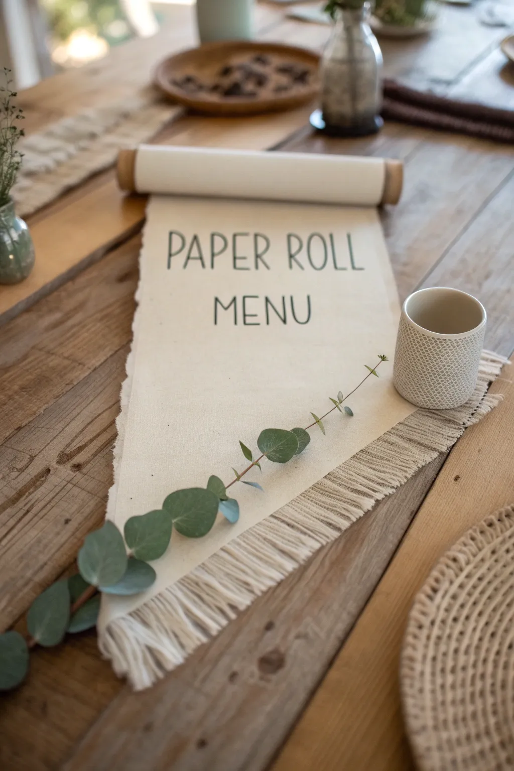 Elevate your table setting with a charming paper roll menu, where simplicity meets elegance.