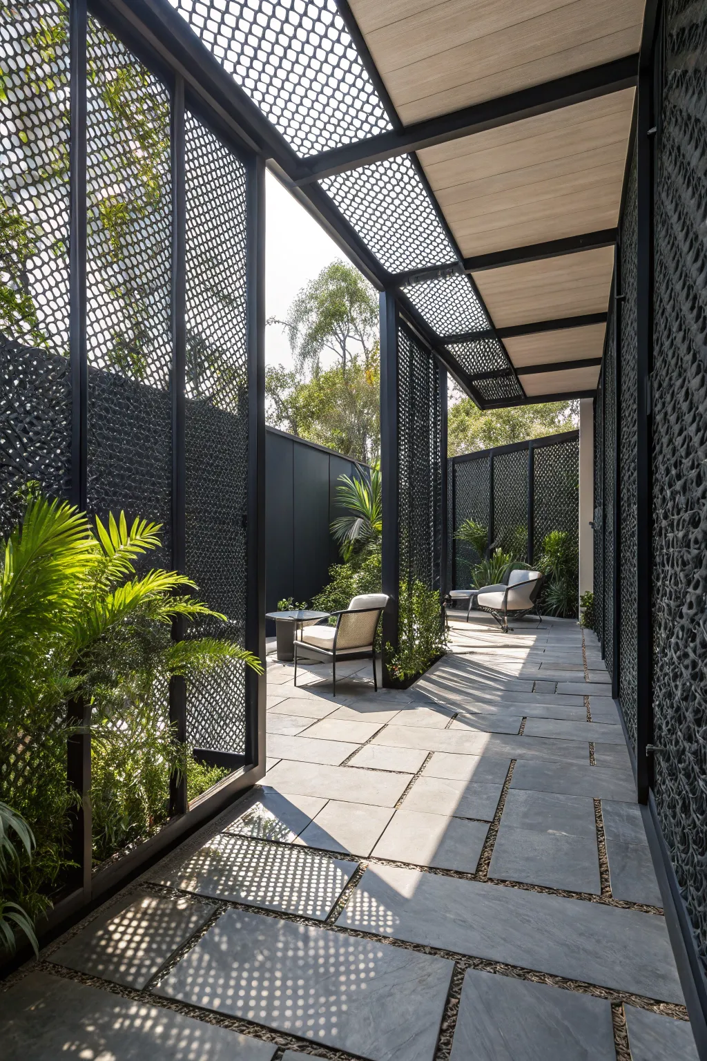 Elevate your patio with stylish mesh walls that blend functionality with modern design.