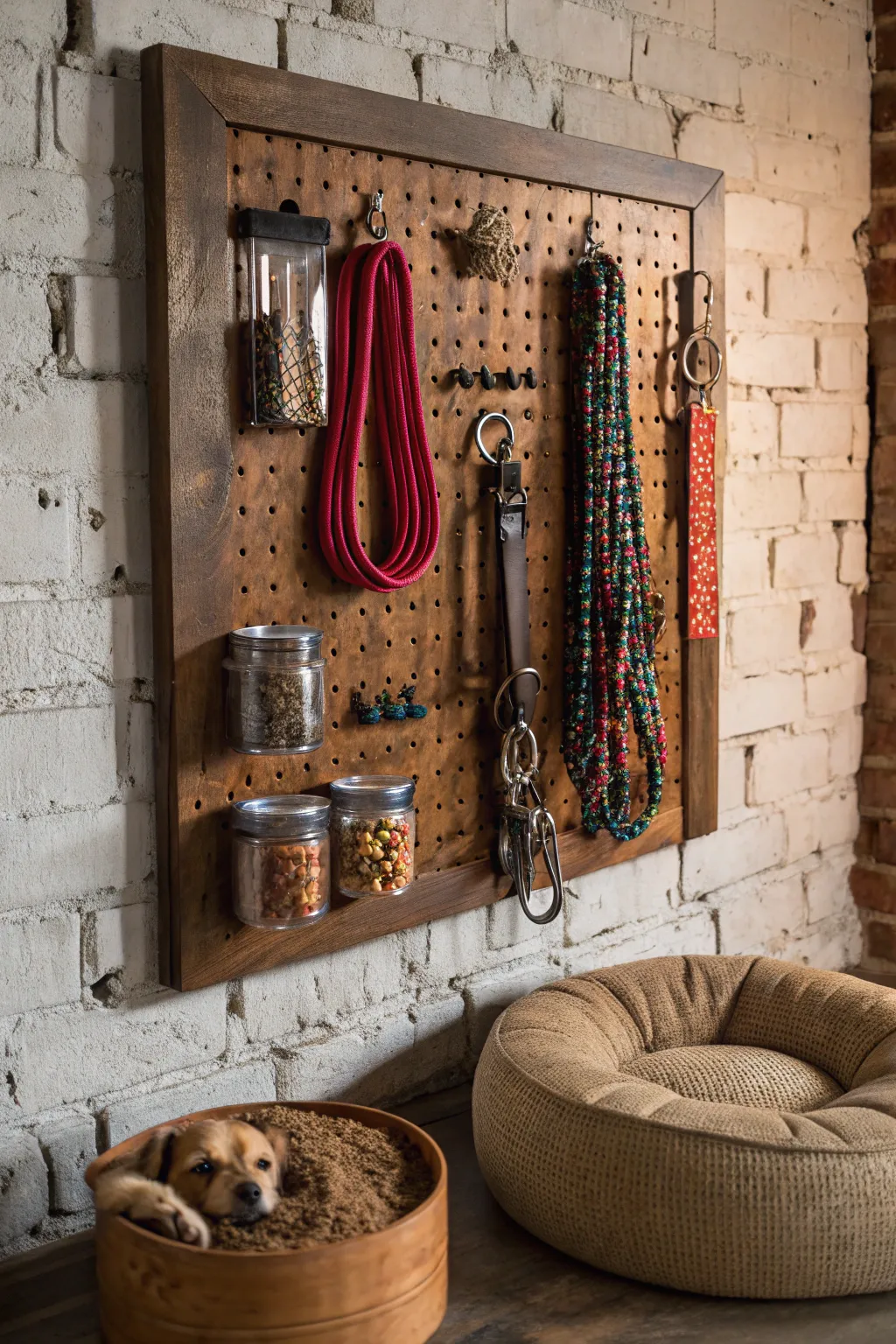 Elevate your pet's corner with a handcrafted pegboard station that combines style and functionality. 🐾 #PetOrganization #Craftsmanship
