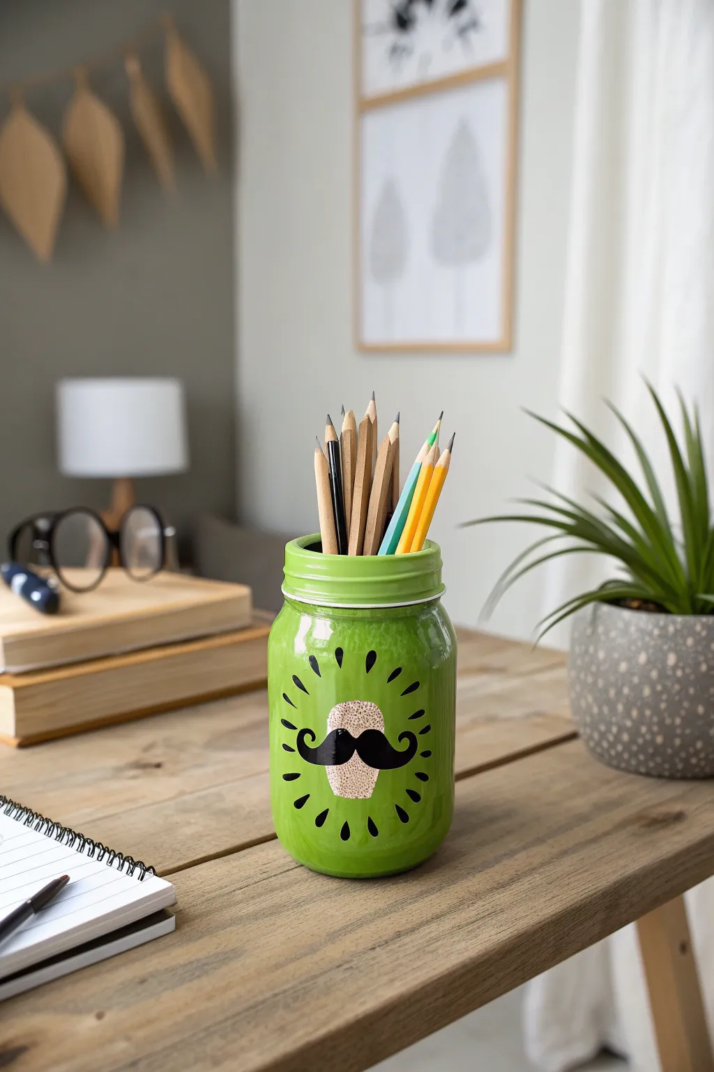Add a playful twist to your desk with this cheeky kiwi-themed mason jar pencil holder!