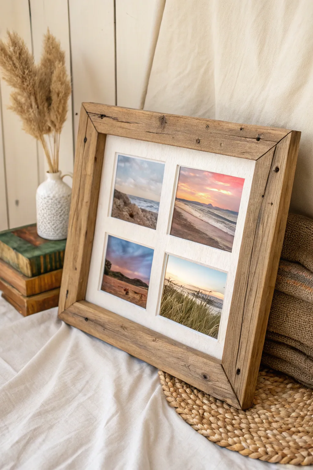 Add a touch of rustic charm to your gift-giving with this stunning wooden frame collage. Perfect for a cozy and personalized touch!