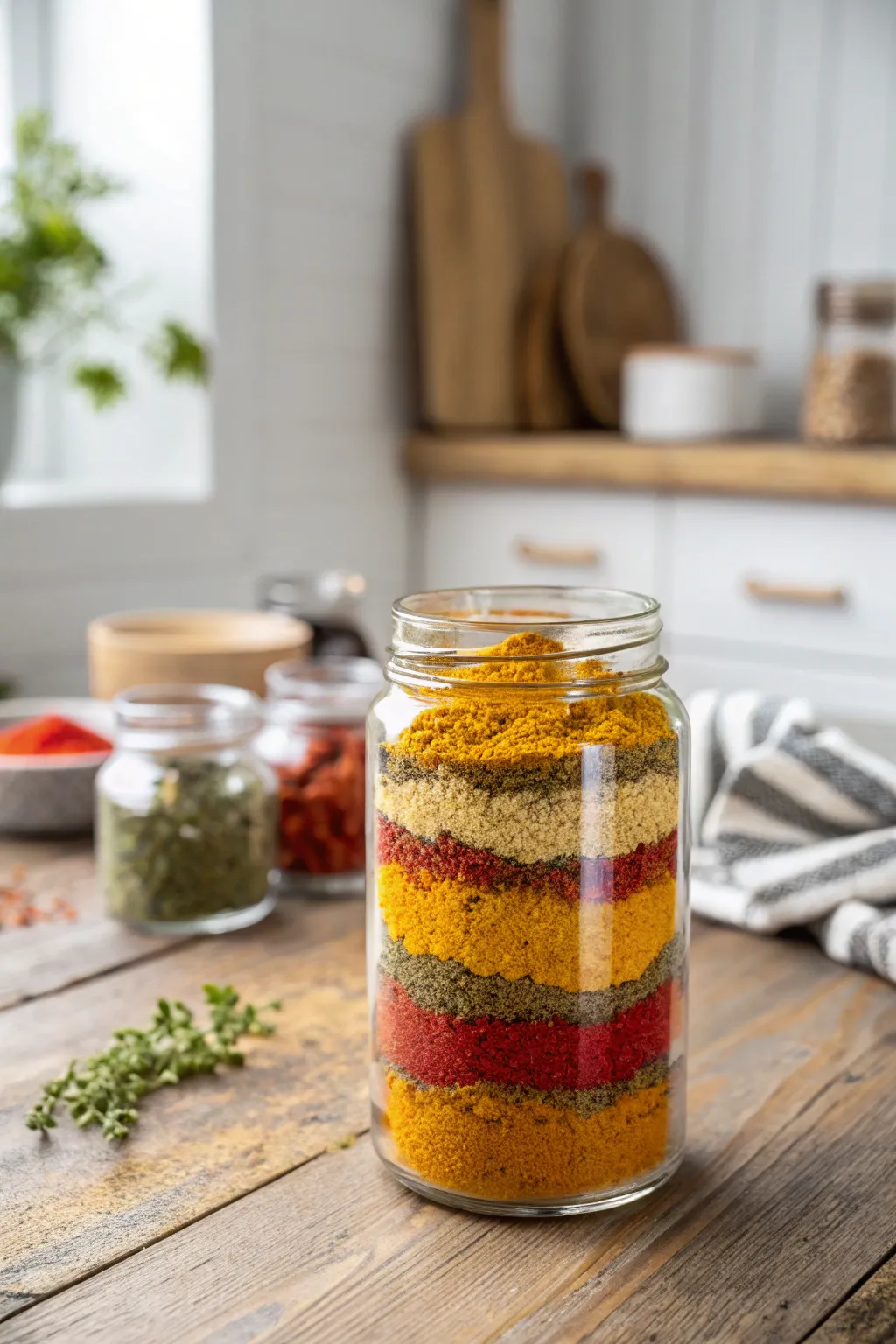 Transform your kitchen with a stunning layered spice display—practical beauty in a jar!