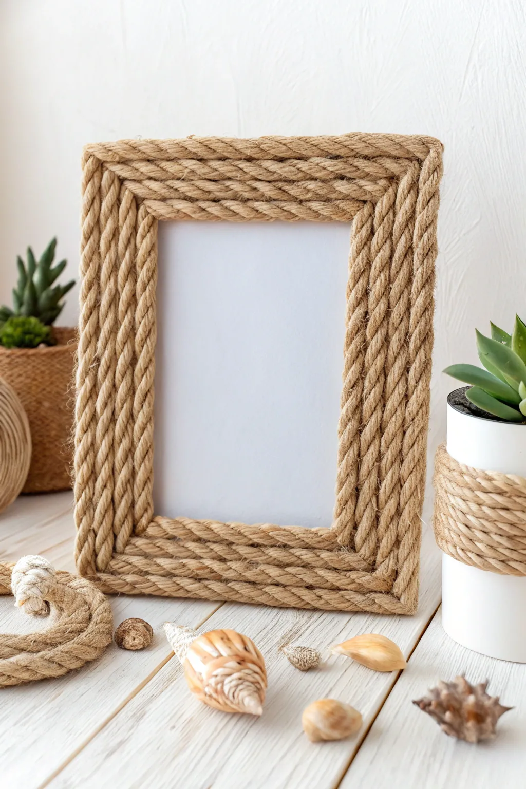 Add a touch of the seaside to your decor with this simple yet elegant rope-wrapped frame.