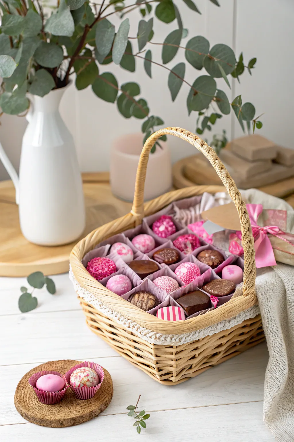Indulge in the luxurious charm of pink-wrapped chocolates—a sweet Scandinavian delight with a touch of boho elegance.
