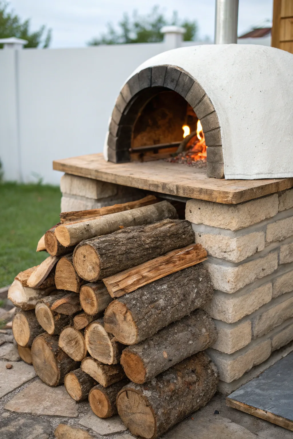 Elevate your pizza oven with a handcrafted rustic log stand that speaks of natural elegance and craftsmanship.