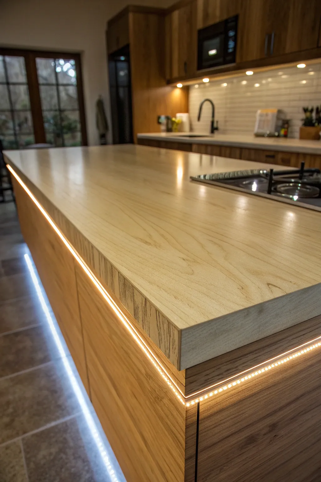 Elevate your space with the seamless blend of craftsmanship and modern elegance through LED-lit plywood countertops.