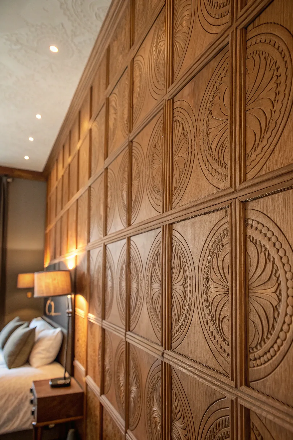 Transform your bedroom into a cozy retreat with the natural warmth and elegance of plywood walls.