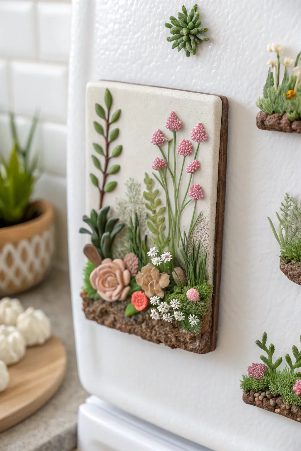 Bring the outdoors into your kitchen with this charming miniature garden magnet!