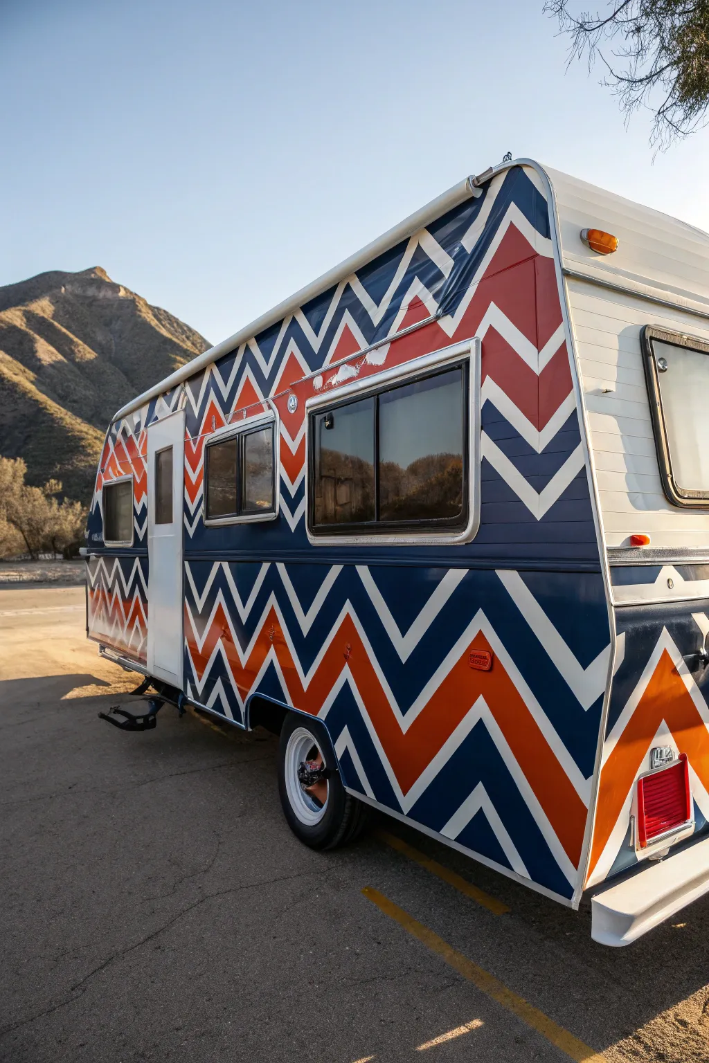 Ride the wave of style with a zigzagged pop-up camper masterpiece.