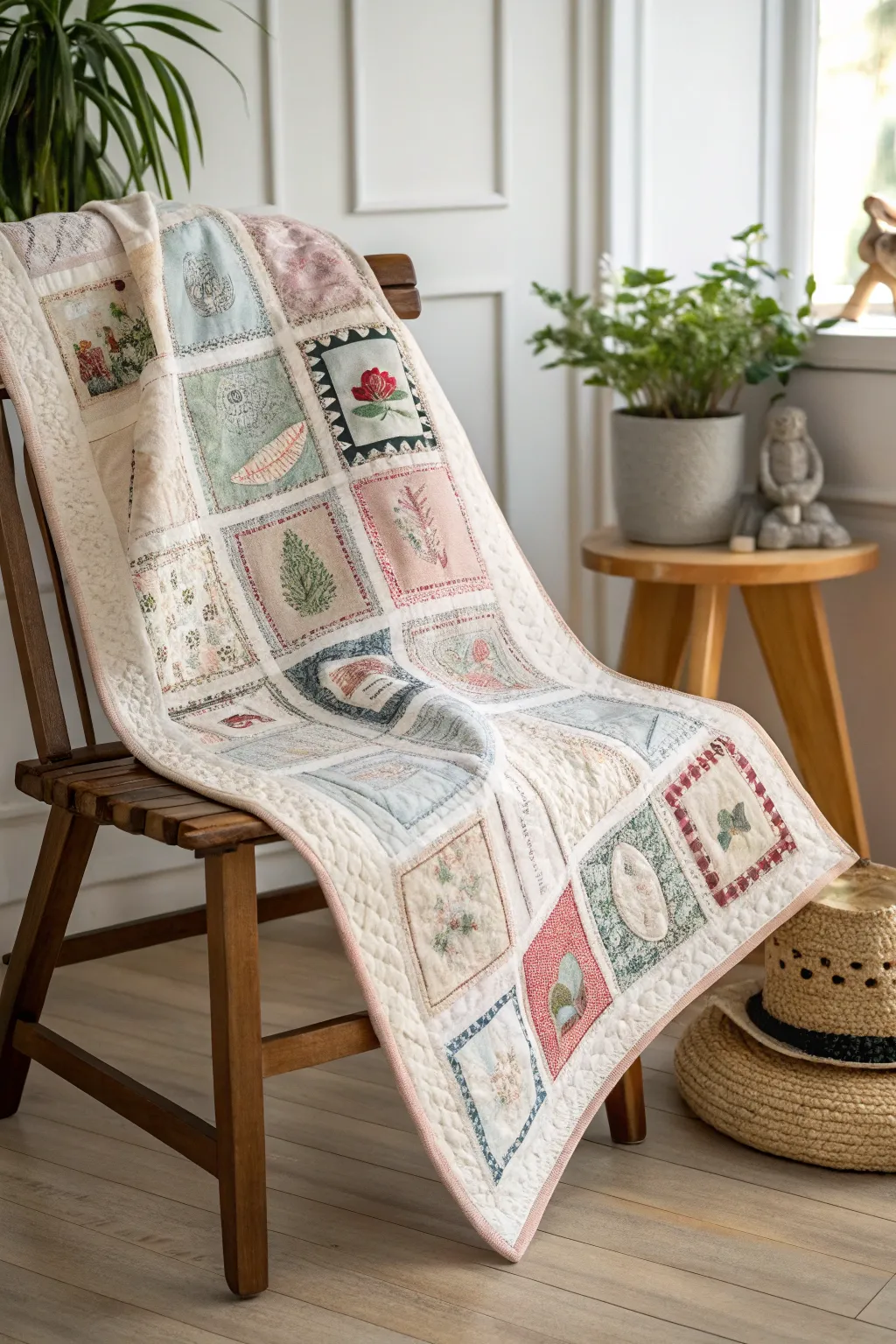 Global elegance meets cozy minimalism in this culturally inspired postage stamp quilt.