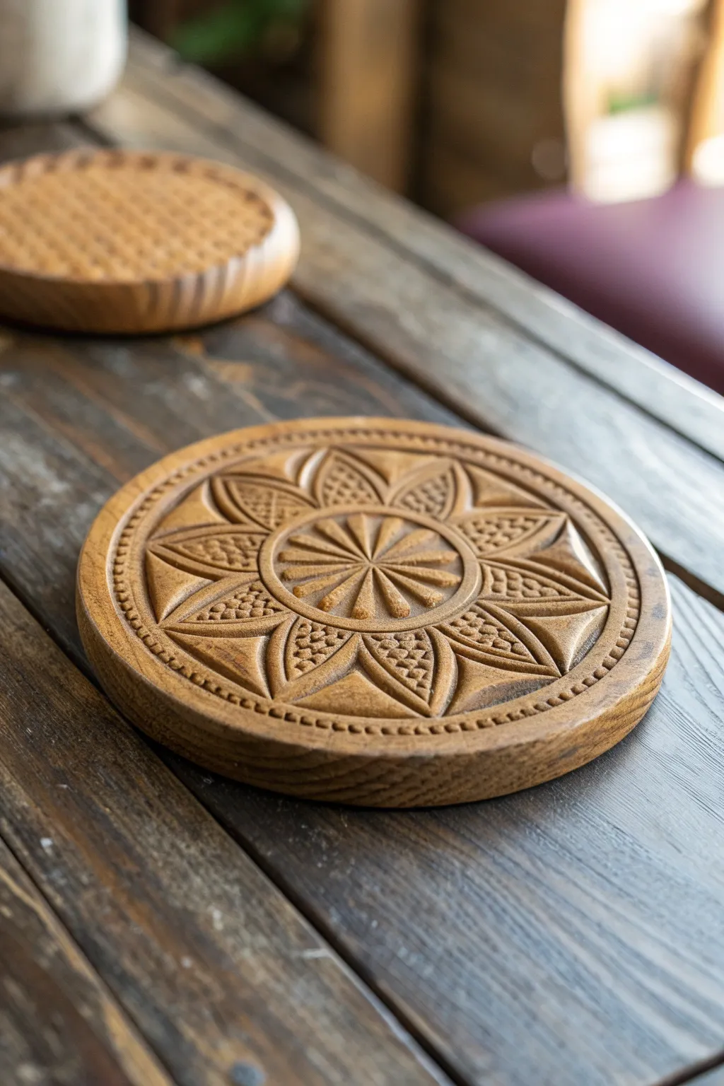Elevate your tabletop game with masterfully carved coasters that blend functionality with artistry.