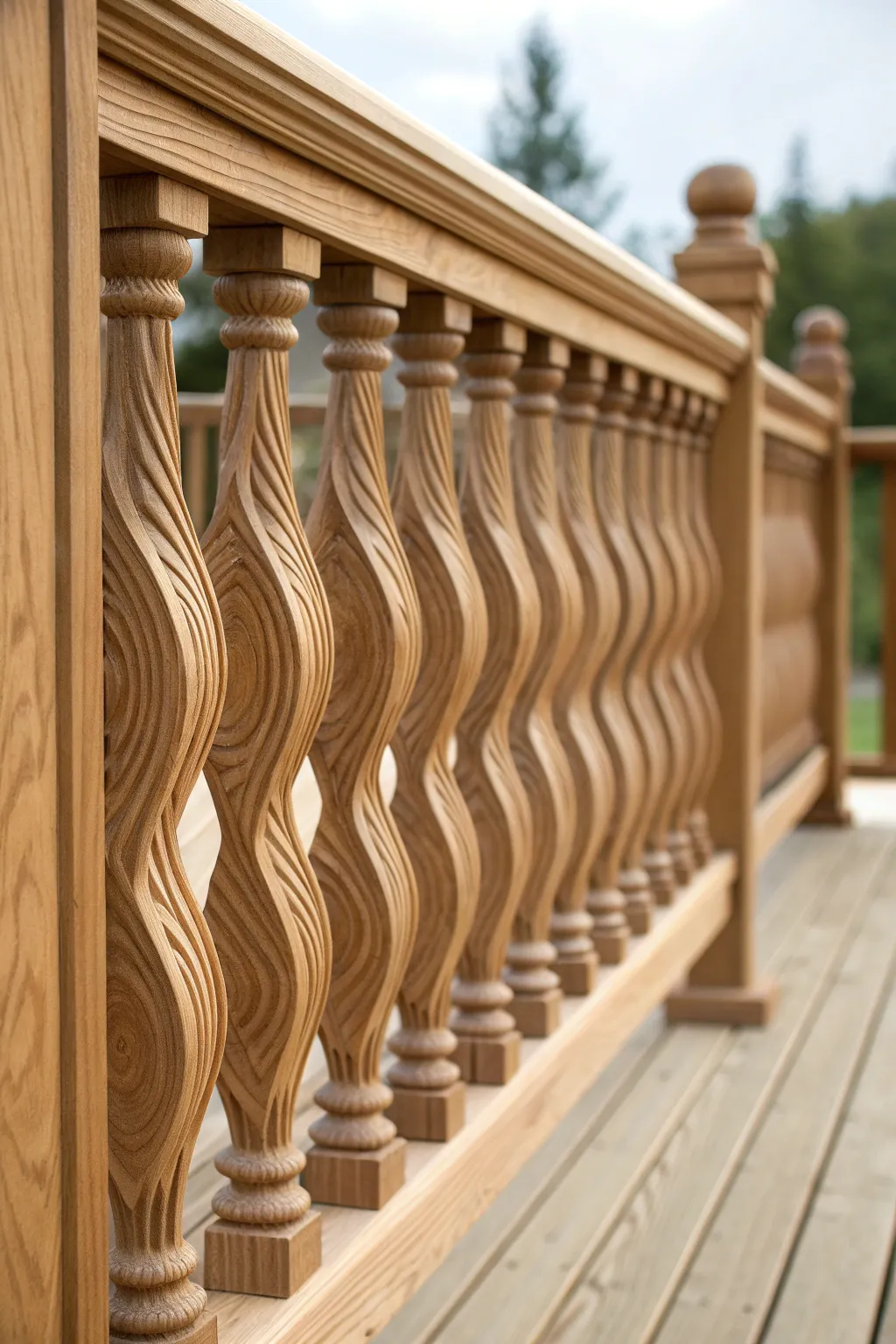 Elevate your deck with the artistry of wavy wooden balusters—where craftsmanship meets elegance.