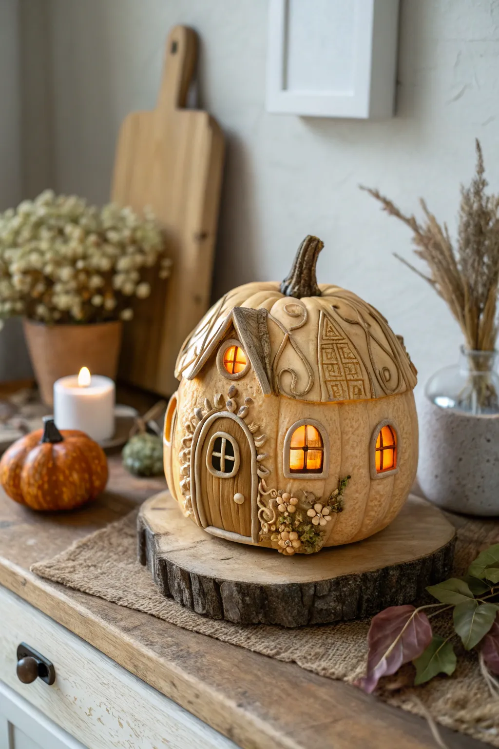 Embrace the magic of autumn with a whimsical mini pumpkin cottage, perfect for adding a touch of charm to your seasonal decor. 🍂🏡