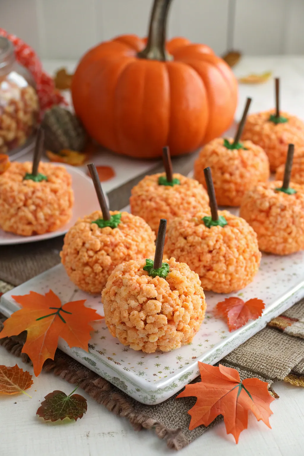 Rice Krispies treat pumpkins that are a delightful and crunchy snack.