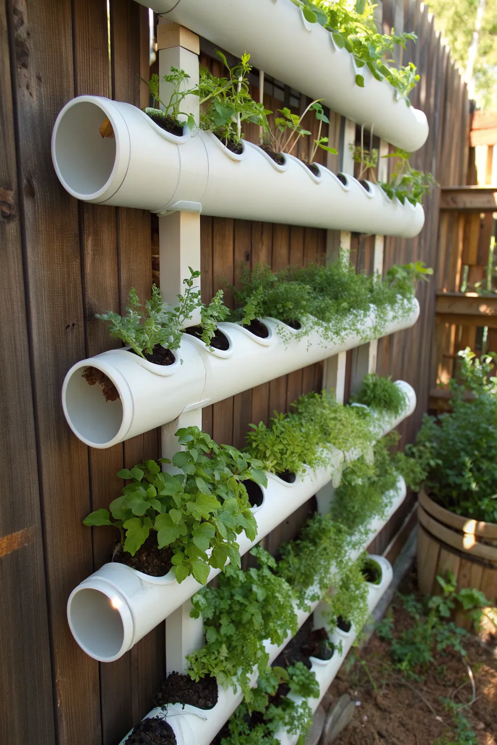 Transform your space with a sleek, vertical herb garden crafted from PVC pipes—where craftsmanship meets nature.