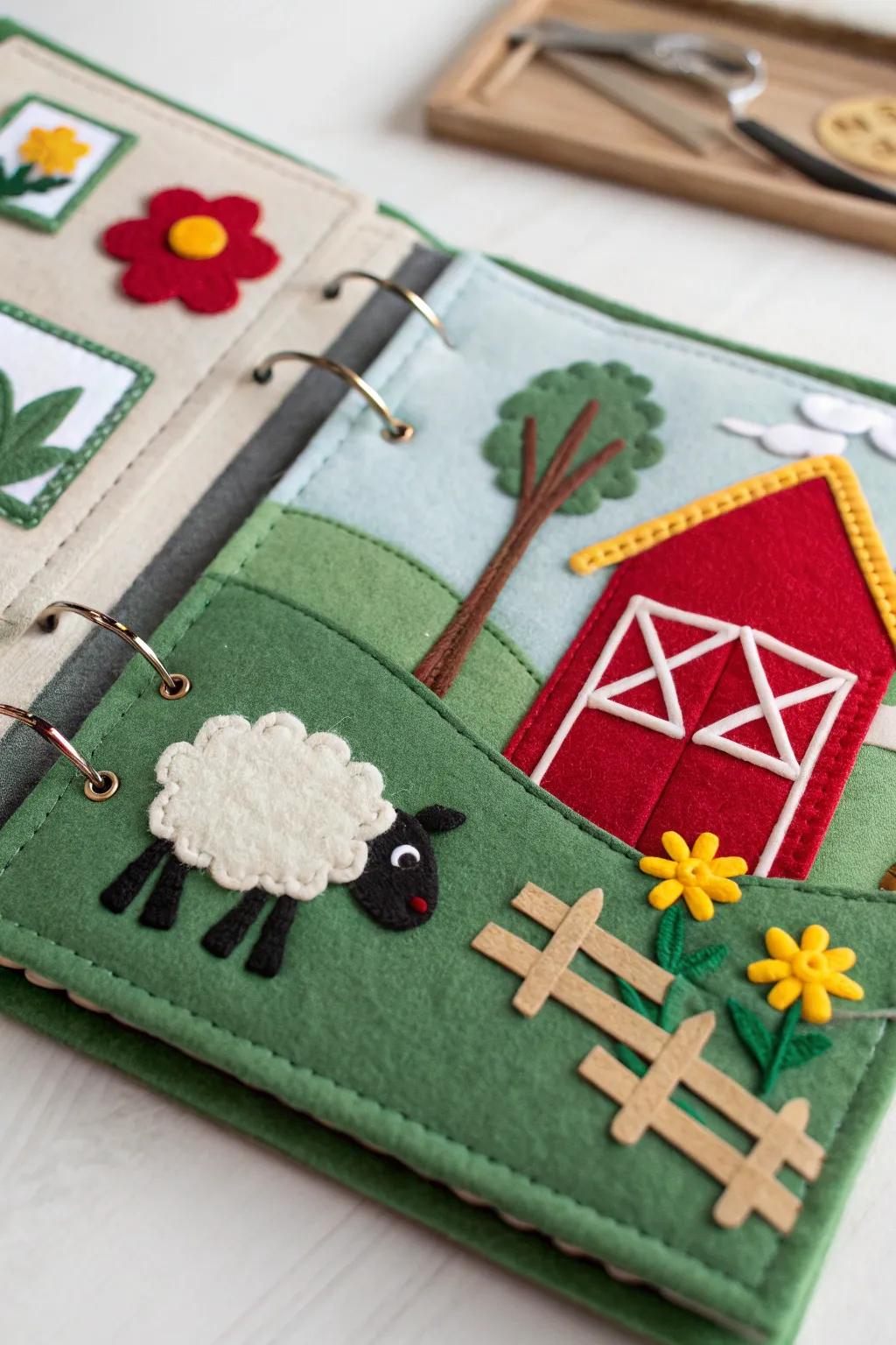 Explore the charm of farm life with this beautifully crafted quiet book page, perfect for sparking joy and imagination.