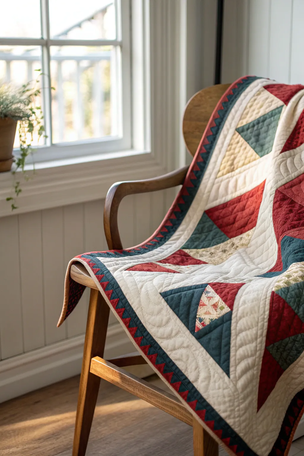 Embrace the elegance of curved binding for a quilt that redefines simplicity and craftsmanship.