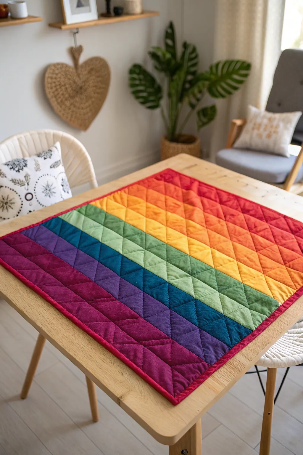 Add a splash of joy to your space with these radiant rainbow quilt stripes!