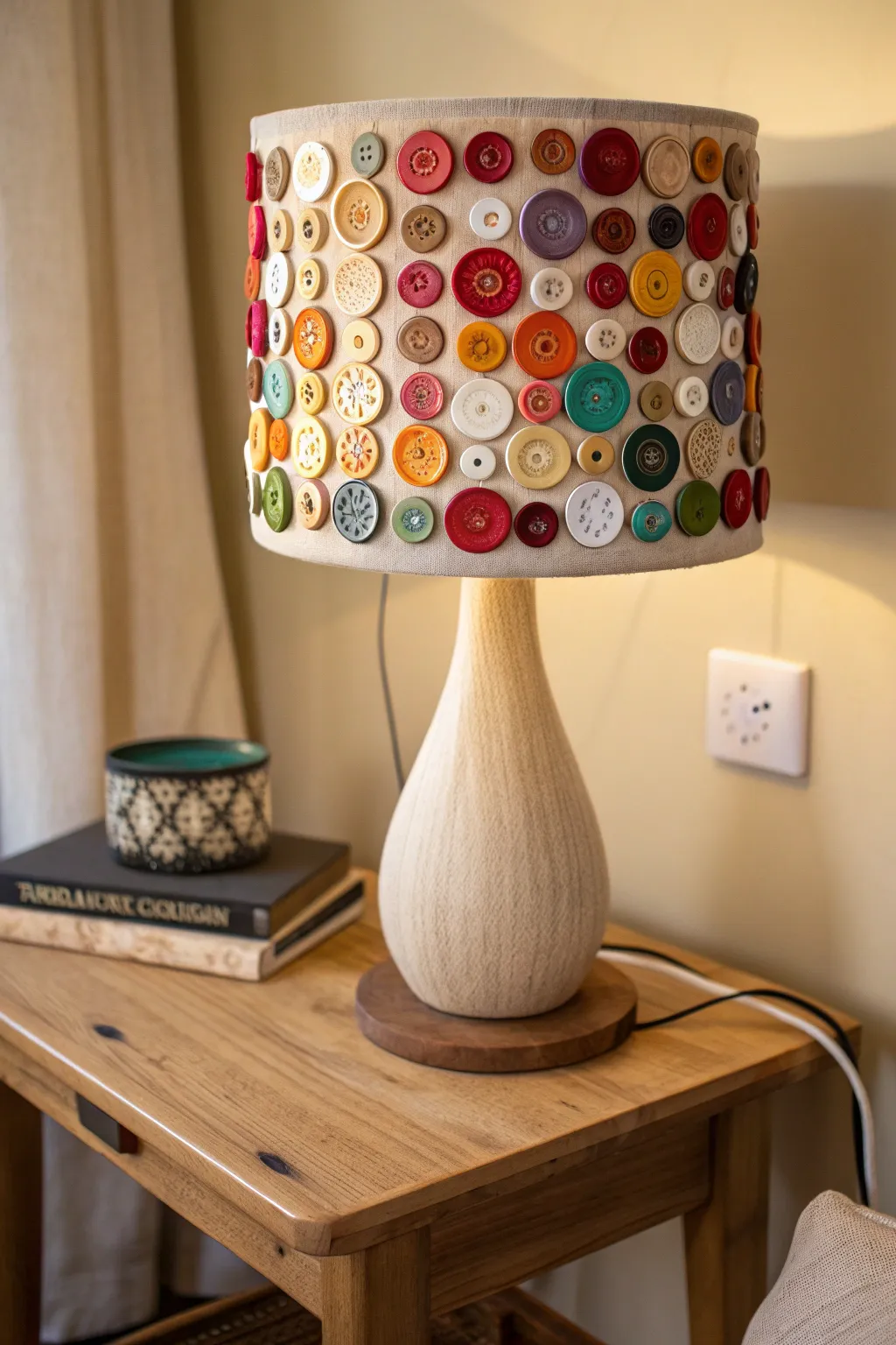 Illuminate your space with creativity—this DIY button lampshade adds a splash of color and a touch of whimsy to any room.