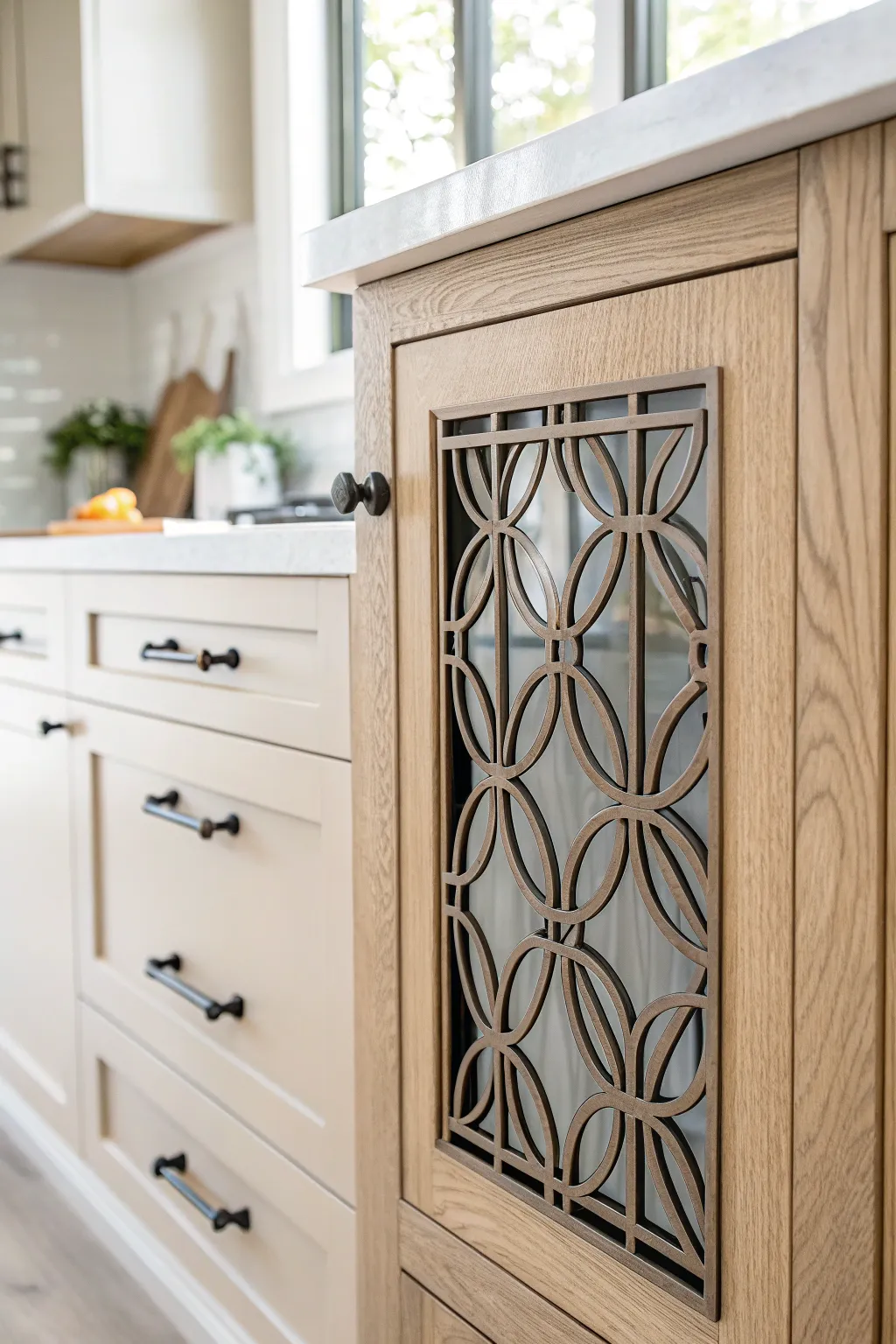 Transform your kitchen with chic metal grilles for an effortless farmhouse style.