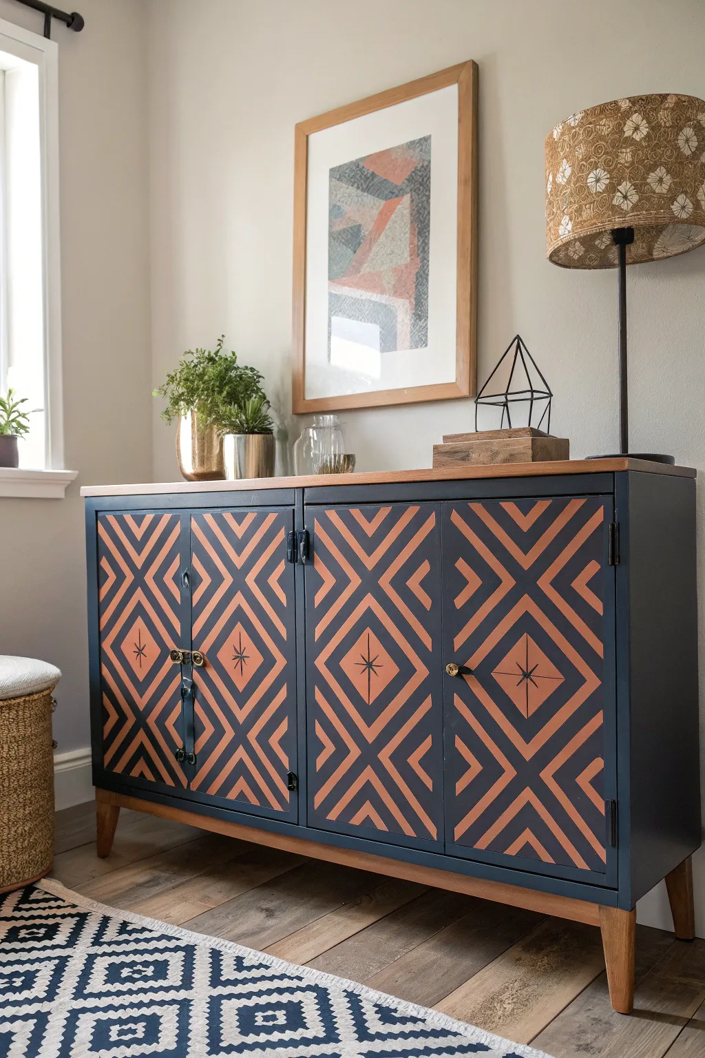 Transform your space with a geometric-patterned buffet—where modern design meets boho charm.