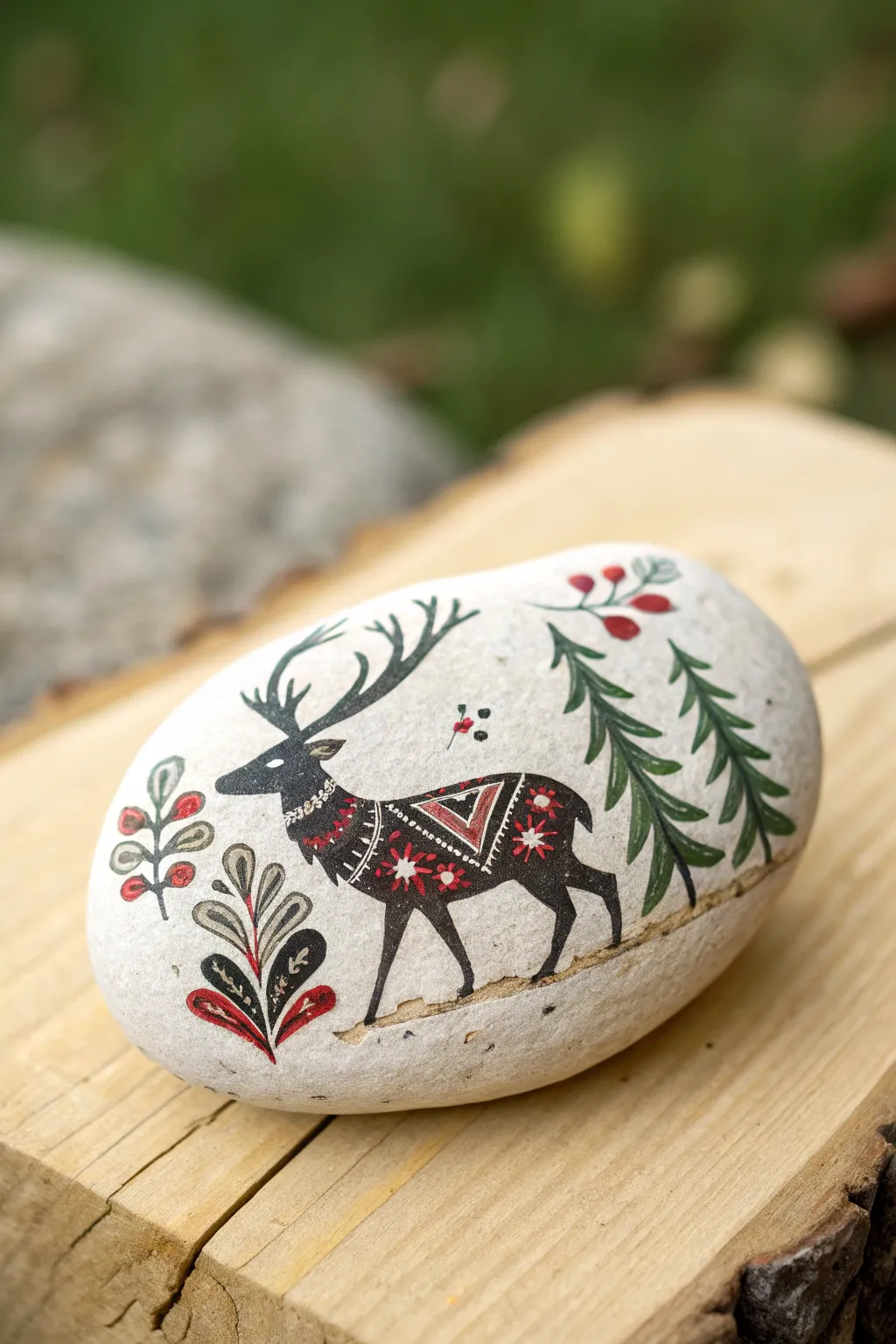 Discover the art of serene creativity with these charming reindeer painted rocks, perfect for adding a touch of natural elegance to your space.
