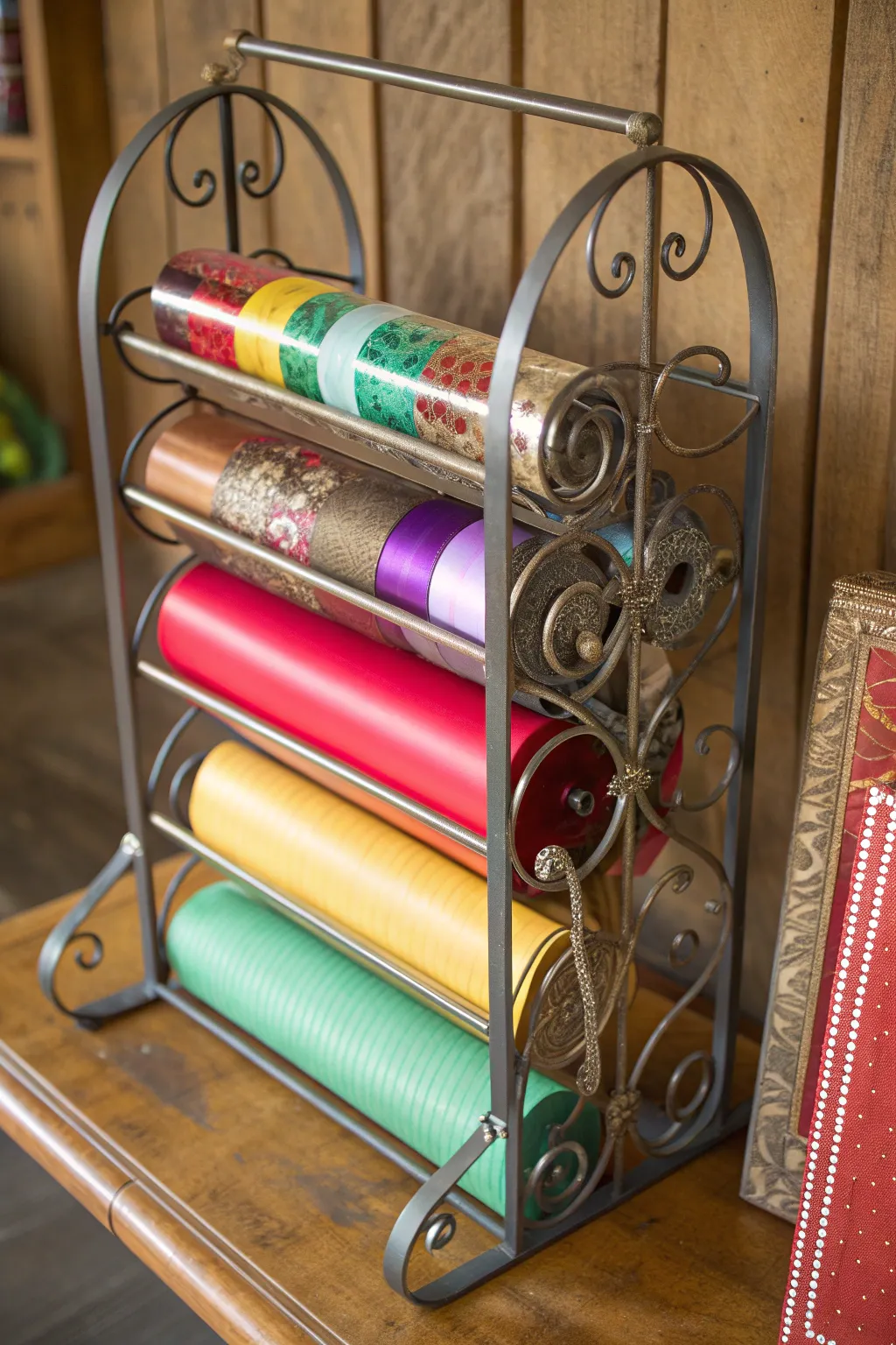 Transform your space with a crafty repurposed gift wrap station. Perfect for the holiday season!