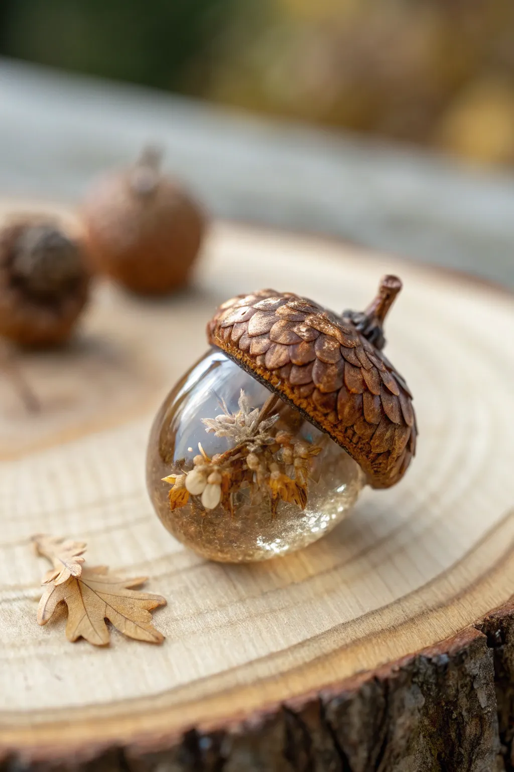Capture the essence of fall with this enchanting acorn cap charm, a perfect blend of nature and artistry.