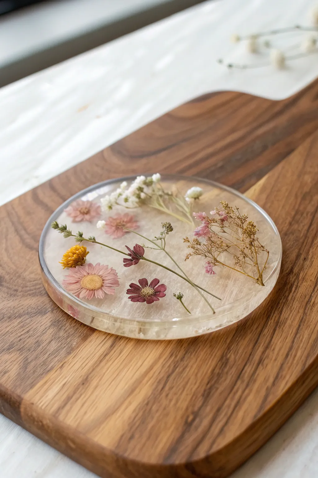 Elevate your space with the timeless elegance of stained wood and resin coasters.