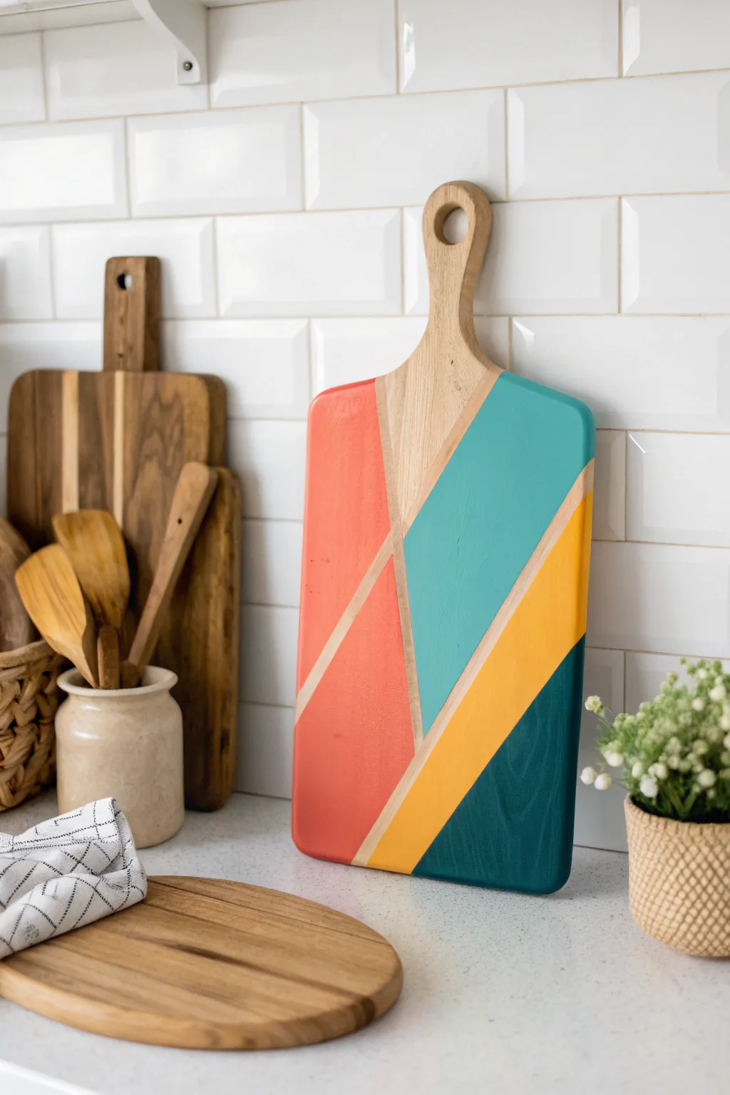 Add a splash of color to your kitchen with this stunning resin cutting board, where modern design meets handcrafted elegance.