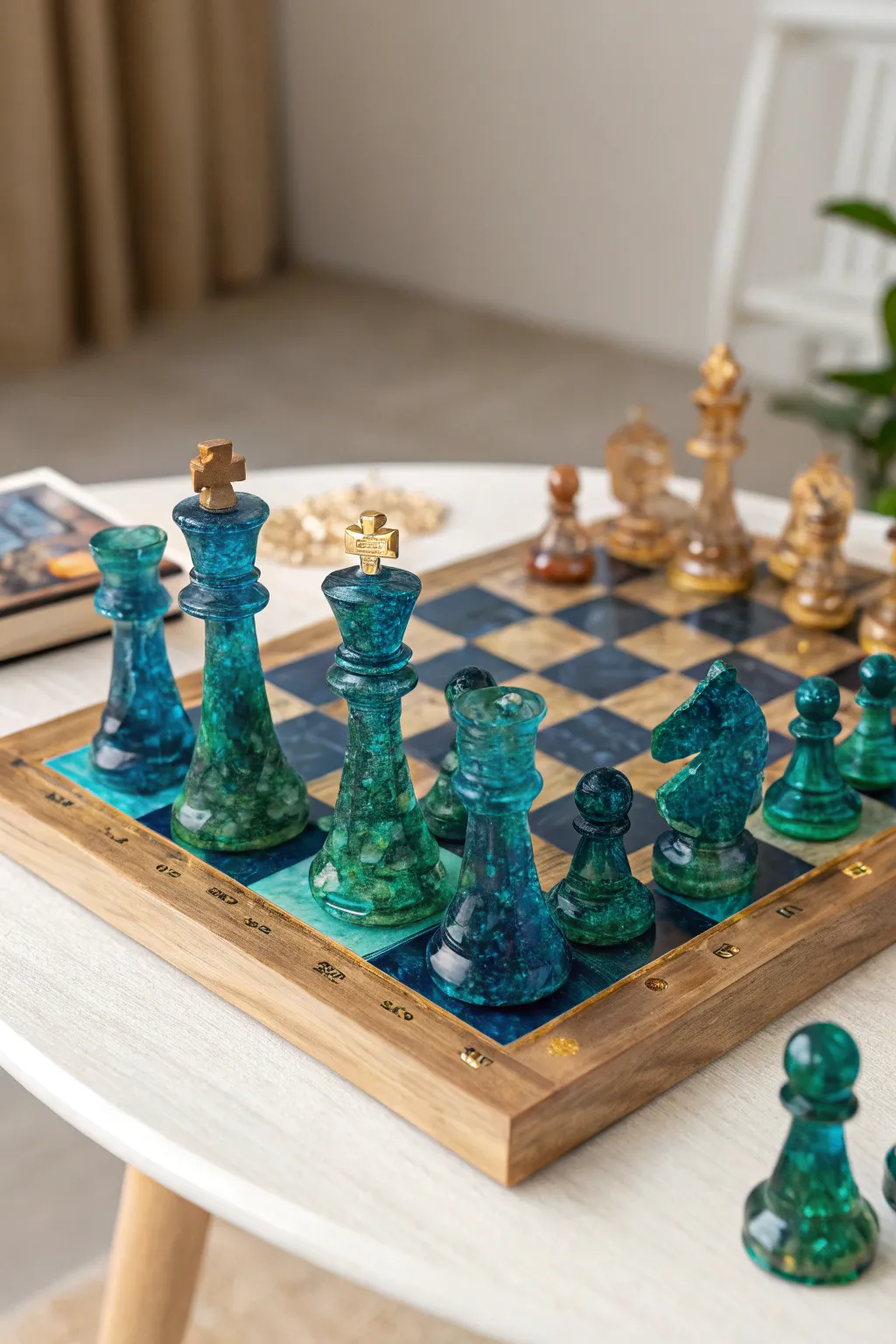 Elevate your chess game with this stunning resin set, where each piece tells a unique story.
